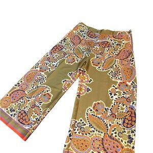 Zara Satin Paisley Hippie Wide Leg Pants Gold Boho  Retro Print XXL Plus Size